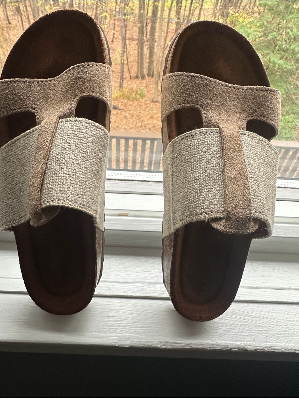 Sundance brand Beige Suede & Canvas Slide Sandals, size 7